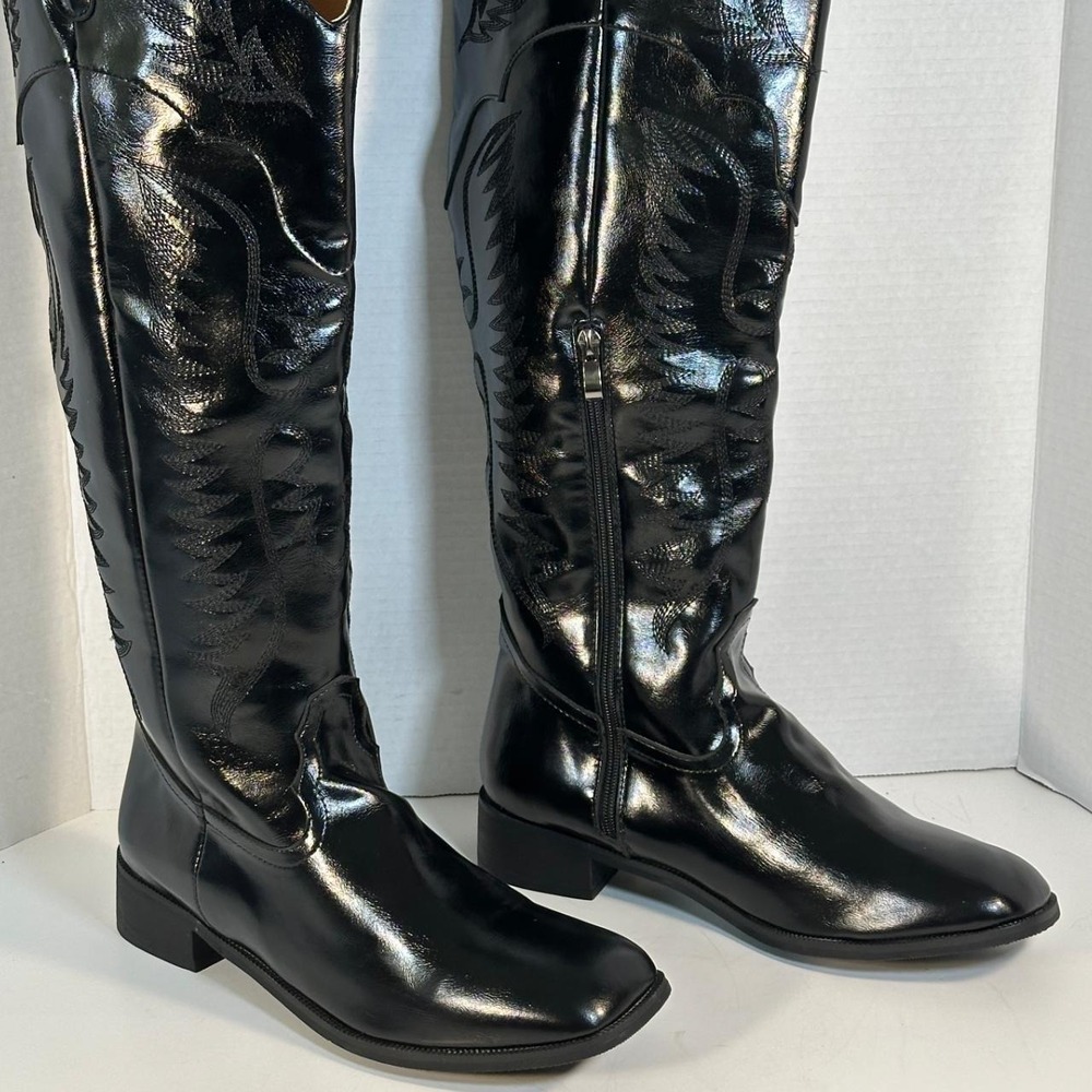 Women's size 10.5 Black faux leather boots with 1.5" heels / New Never worn
